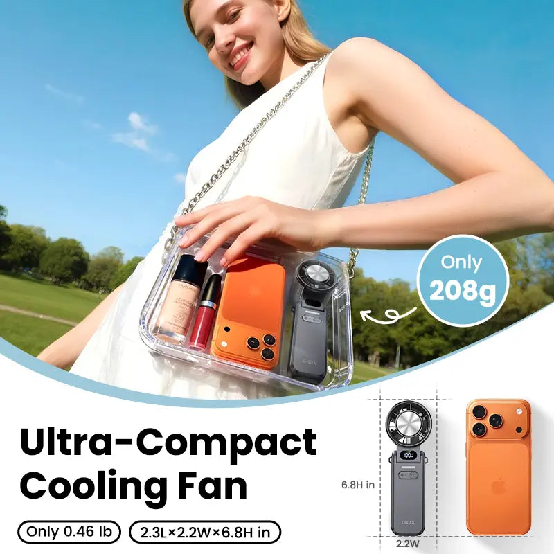 DIGIX 3In1 Portable Refrigeration Handheld Turbo Fan with 199 Speed Settings, 25,000 RPM, 15-Hour Cooling, Digital Display, 120° Rotation, USB Charging, Mini Handheld Personal Fan. Suitable for Travel, Indoor Use