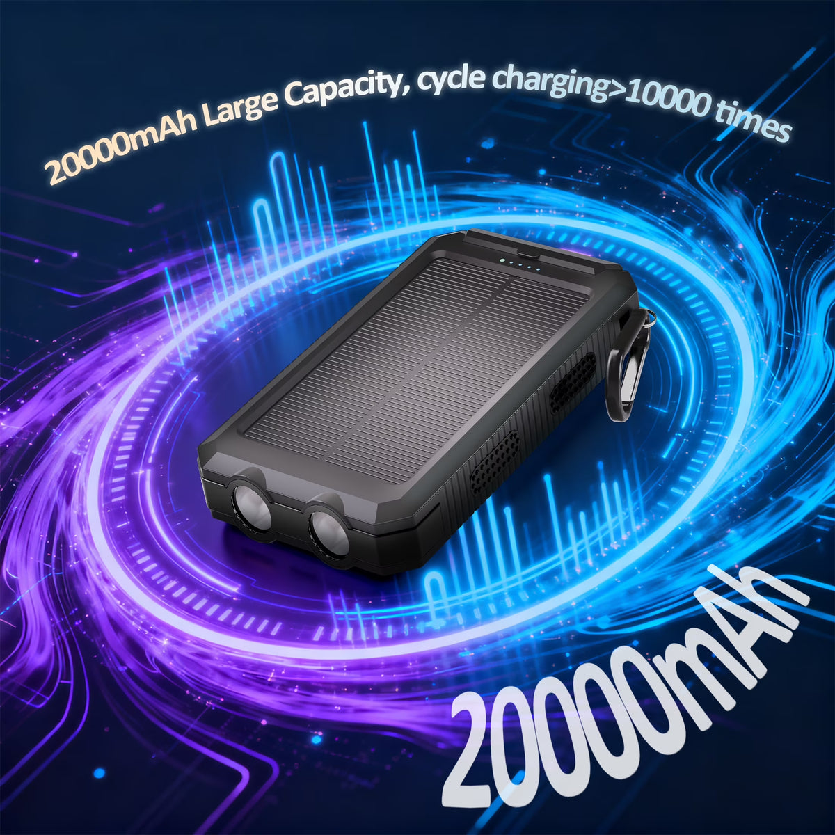 Solpowben 20000Mah Solar Power Bank Compatitble for Iphone Portable Solar Power Bank with Dual 5V USB Ports 2 Flashlight Compass Battery Pack for Outdoor Camping Hiking(Black)