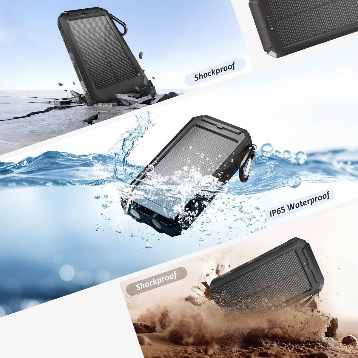 Solpowben 20000Mah Solar Power Bank Compatitble for Iphone Portable Solar Power Bank with Dual 5V USB Ports 2 Flashlight Compass Battery Pack for Outdoor Camping Hiking(Black)