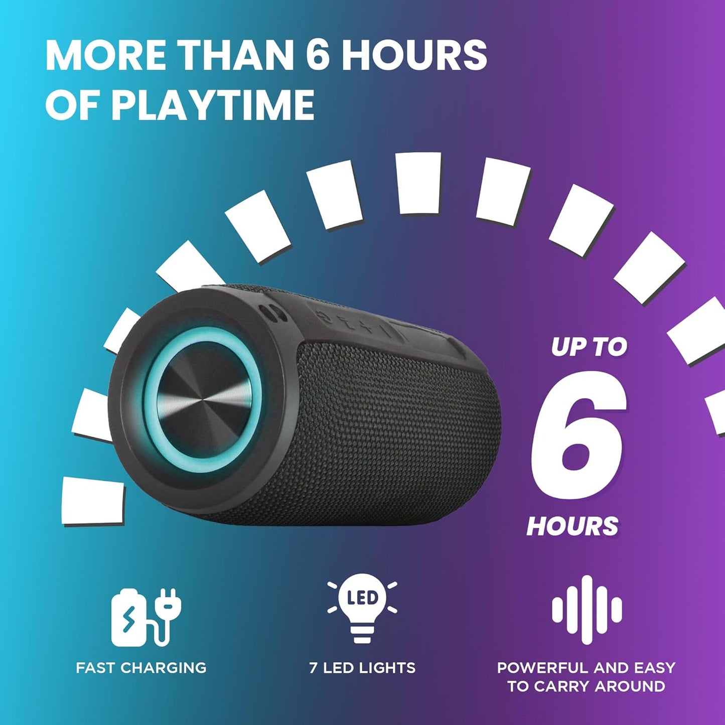 Mega Magnaboom Small Bluetooth Speaker | Portable 5.0 Bluetooth Waterproof Speaker | Wireless, LED Lights, Enhanced Bass, Indoor/Outdoor Parties and Travel