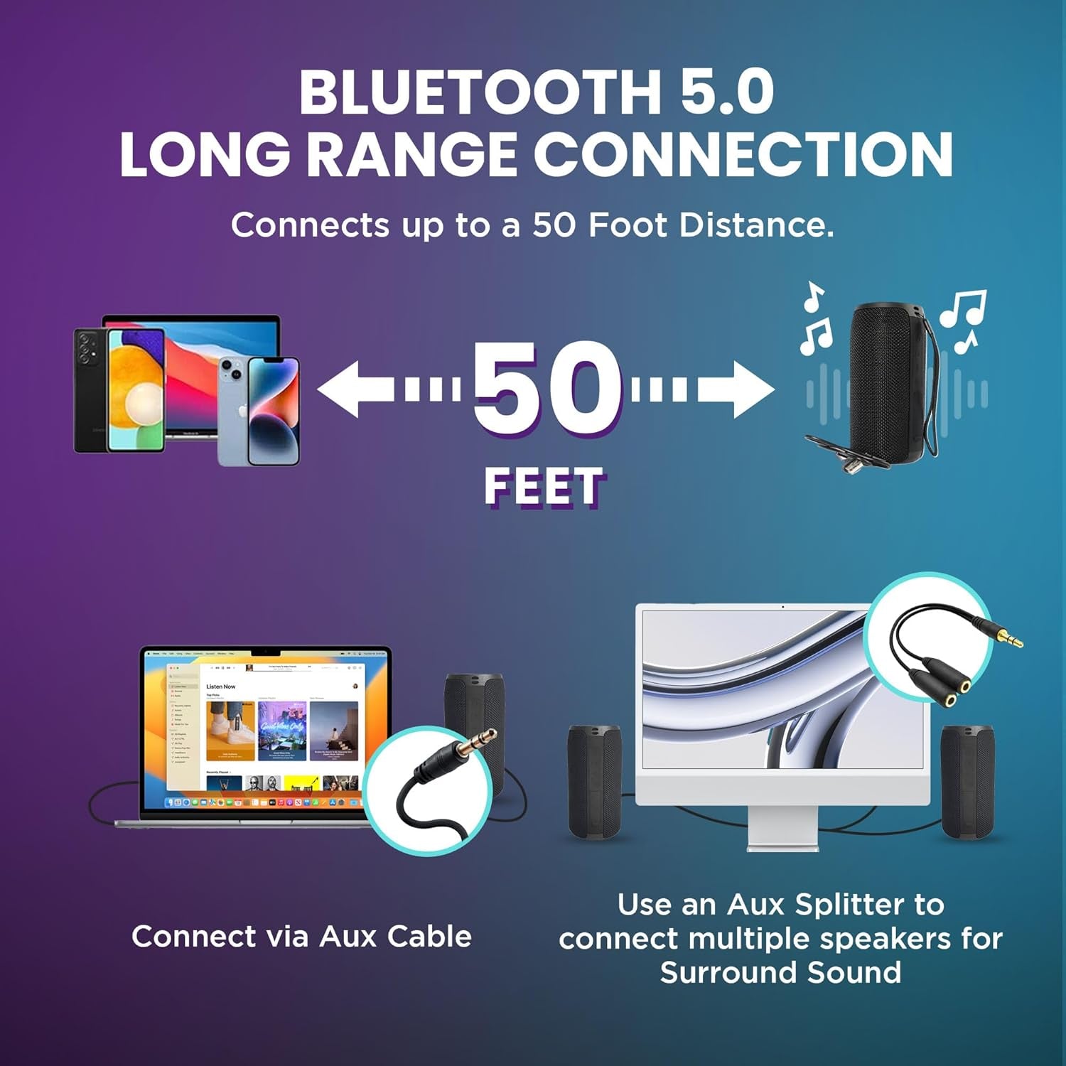 Mega Magnaboom Small Bluetooth Speaker | Portable 5.0 Bluetooth Waterproof Speaker | Wireless, LED Lights, Enhanced Bass, Indoor/Outdoor Parties and Travel