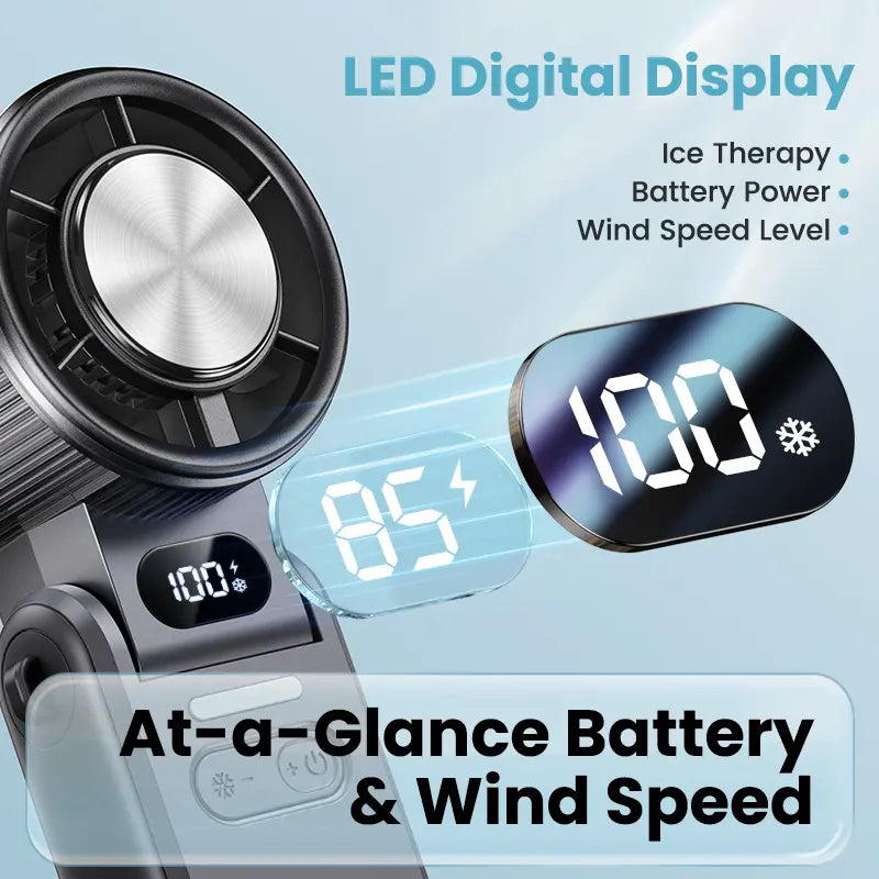 Portable Handheld Turbo Fan digital display showing speed settings