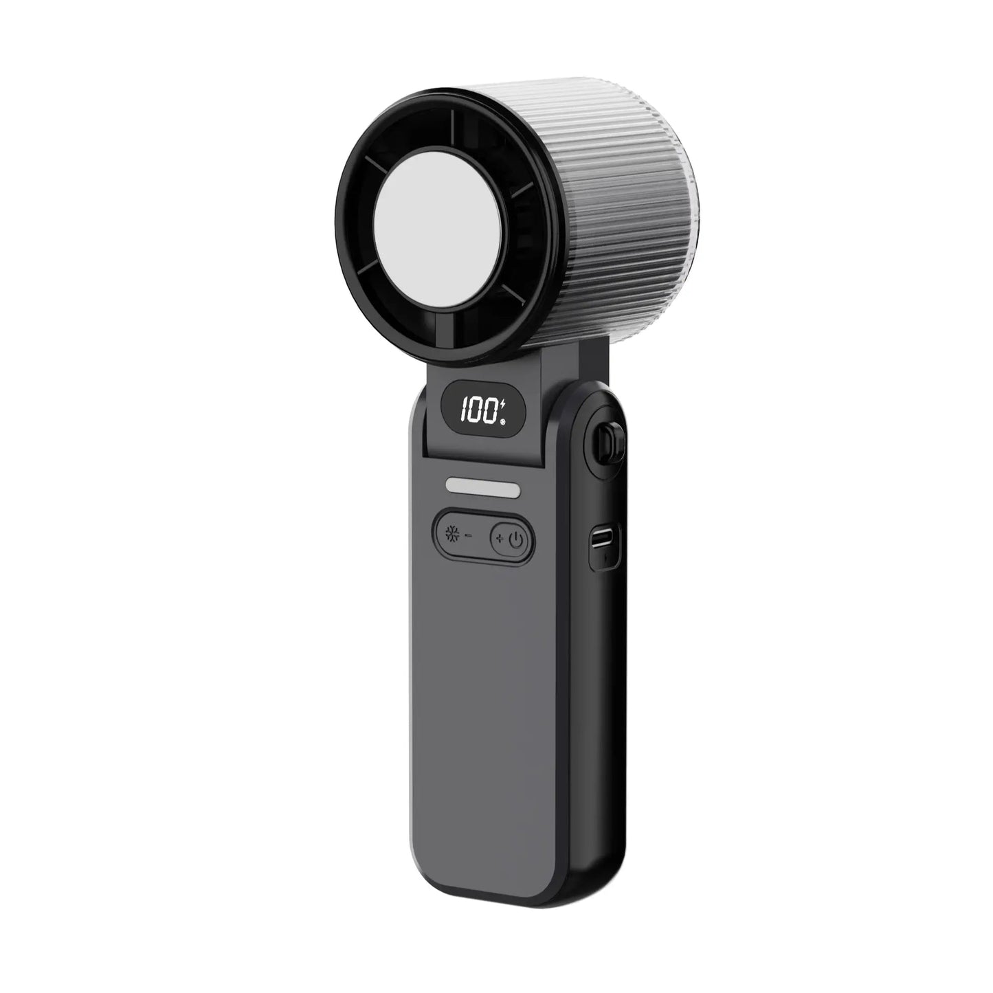 Portable Handheld Turbo Fan in black — 199 speed settings, USB rechargeable