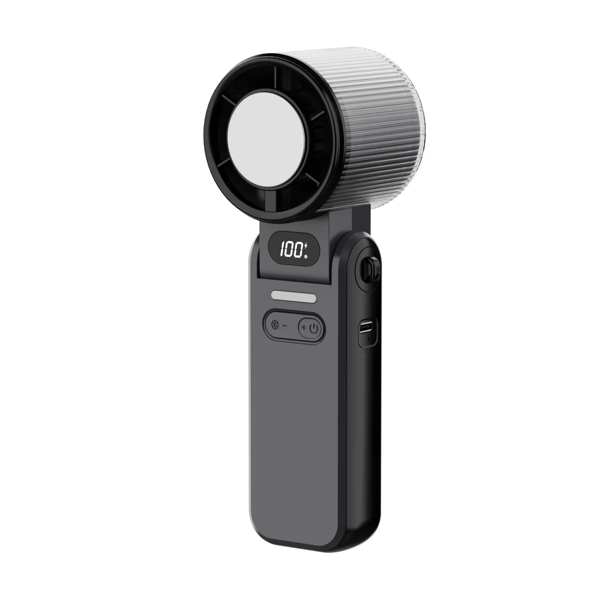 Portable Handheld Turbo Fan in black — 199 speed settings, USB rechargeable